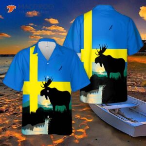 Moose Wearing A Hawaiian Shirt With Swedish Flag.