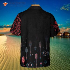 native american indian tribal chief wearing a hawaiian shirt with colorful seamless ethnic pattern 1