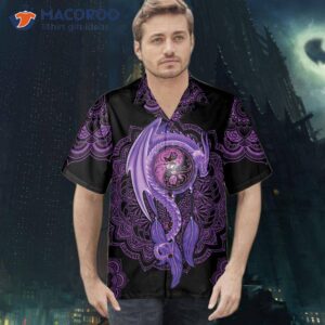 Neon Purple Dragon Mandala Hawaiian Shirt, Shirt For And