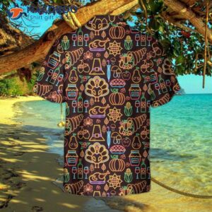 Neon Thanksgiving Turkey Seamless Pattern Hawaiian Shirt, Funny Best Gift For Day