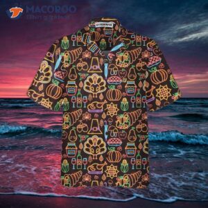 neon thanksgiving turkey seamless pattern hawaiian shirt funny best gift for day 2