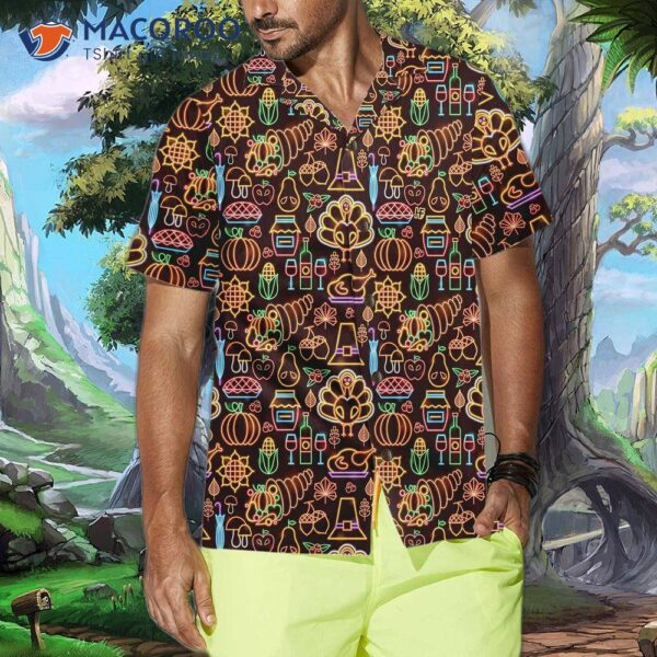 Neon Thanksgiving Turkey Seamless Pattern Hawaiian Shirt, Funny Best Gift For Day