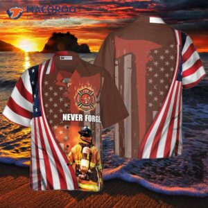 Never Forget The Retired Firefighter American Flag Hawaiian Shirt, Red Axe, And Logo Proud Shirt For .