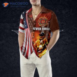 never forget the retired firefighter american flag hawaiian shirt red axe and logo proud shirt for 4