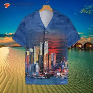 new york city neon at night hawaiian shirt 2