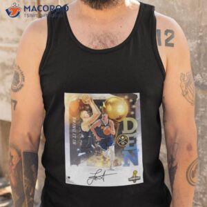 nikola jokic denver nuggets autographed 2023 nba finals champions framed shirt tank top