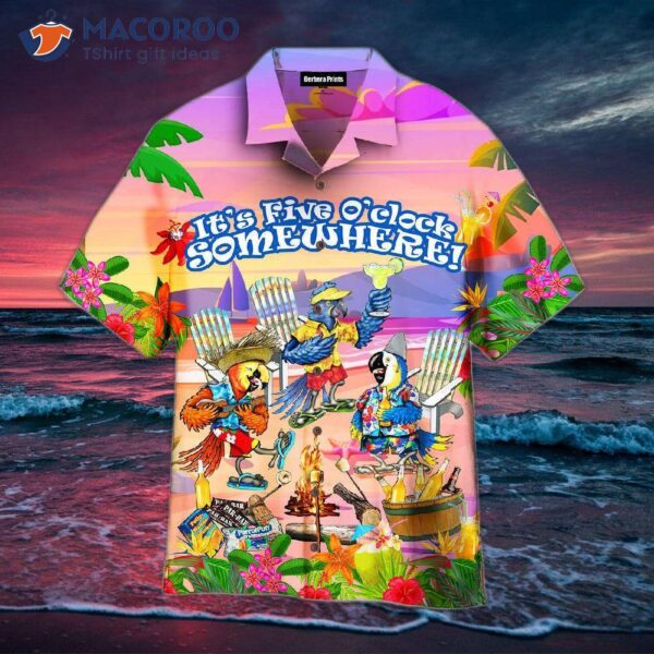 Octoberfest It’s 5 O’clock Somewhere Parrot Party With Beer On The Beach Colorful Hawaiian Shirts