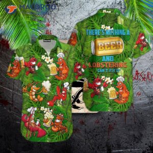 octoberfest there s nothing a beer and lobster can t fix tropical patterned green hawaiian shirts 1