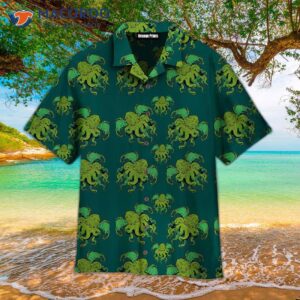 octopus patterned green tropical hawaiian shirts 1