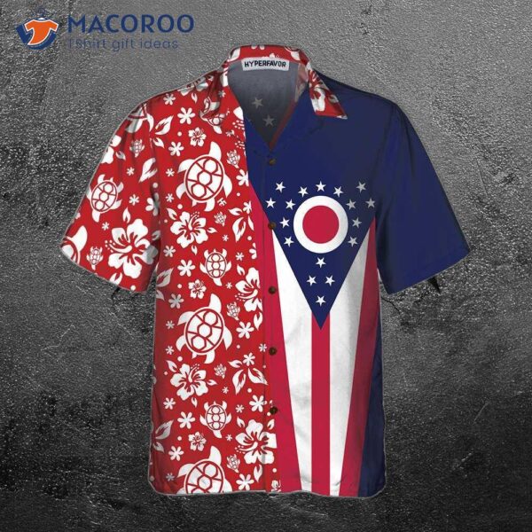 Ohio Flag And Hibiscus Pattern State Hawaiian Shirt, Shirt For , Proud Gift