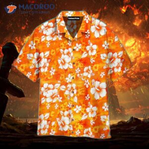 orange hibiscus flower hawaiian shirts 0