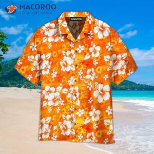 orange hibiscus flower hawaiian shirts 1