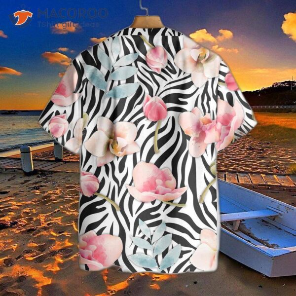 Orchid Zebra Watercolor Painting Art Hawaiian Shirt