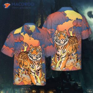 oriental powerful tiger hawaiian shirt dawn sun and cloud tiger print shirt for 0