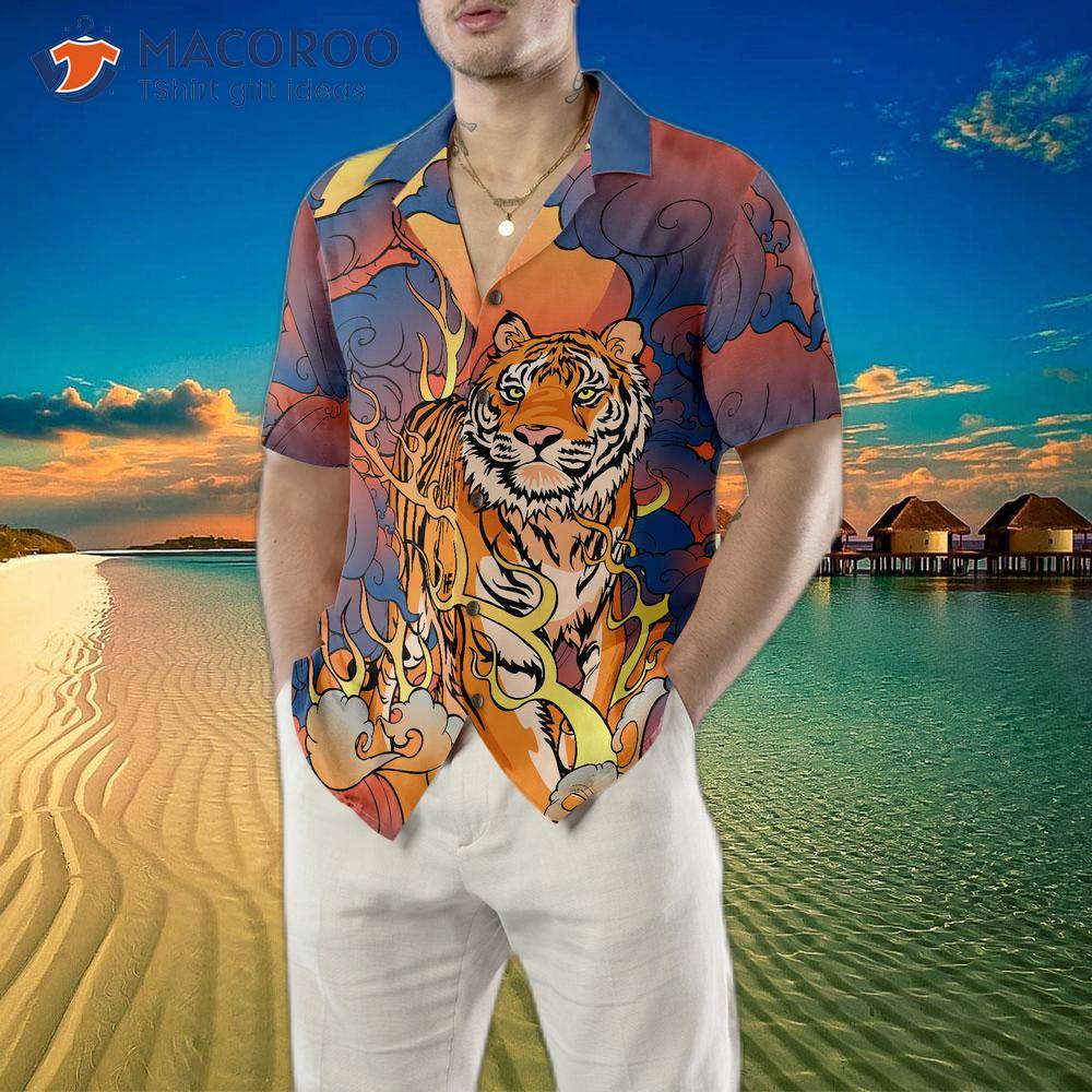 Silk Hawaiian Shirt With Water Tiger 