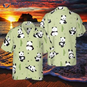 panda leaf patterned hawaiian shirt 0