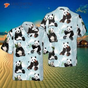 panda on palm leaves hawaiian shirt 0