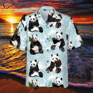 panda on palm leaves hawaiian shirt 2