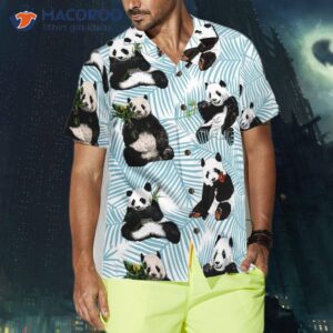 panda on palm leaves hawaiian shirt 3