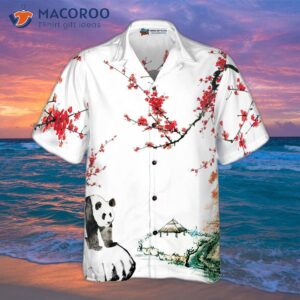 panda with plum blossom hawaiian shirt 2