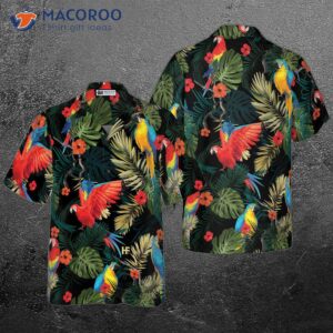 parrot s dark tropical pattern hawaiian shirt 0