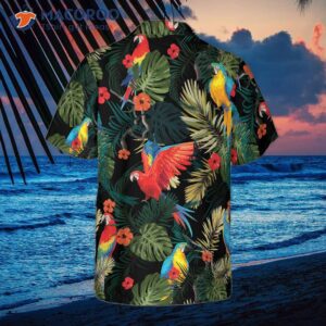 parrot s dark tropical pattern hawaiian shirt 1