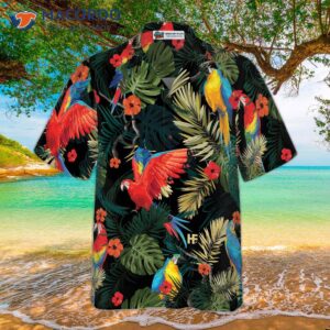 parrot s dark tropical pattern hawaiian shirt 2