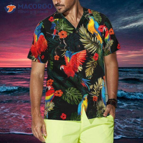 Parrot’s Dark Tropical Pattern Hawaiian Shirt