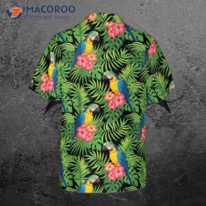parrots hibiscus and palm leaves hawaiian shirt 1