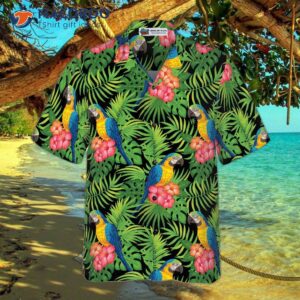 parrots hibiscus and palm leaves hawaiian shirt 2