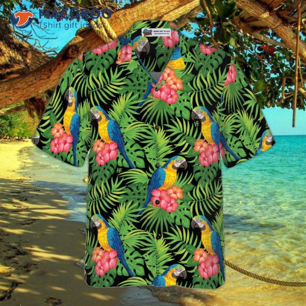Parrots, Hibiscus, And Palm Leaves Hawaiian Shirt