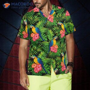 parrots hibiscus and palm leaves hawaiian shirt 3