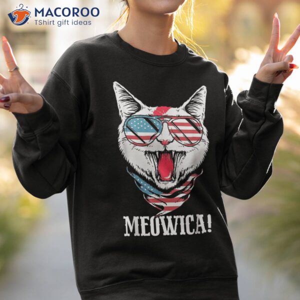 Patriotic Cat 4th Of July Kids American Flag Girls Meowica Shirt