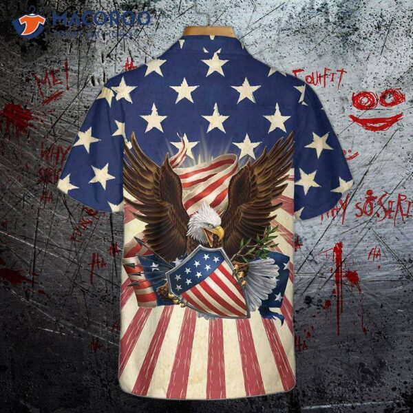 Patriotic Eagle Defending Honor And America Hawaiian Shirt, American Flag Button-down Shirt