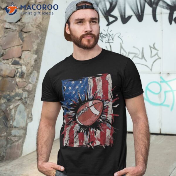 Patriotic Football 4th Of July Usa American Flag Boys Shirt