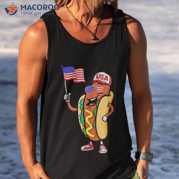 Patriotic Hot Dog American Flag Usa Funny 4th Of July Fourth Shirt