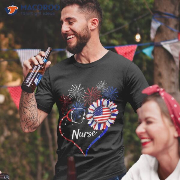 Patriotic Nurse 4th Of July American Flag Sunflower Love Shirt
