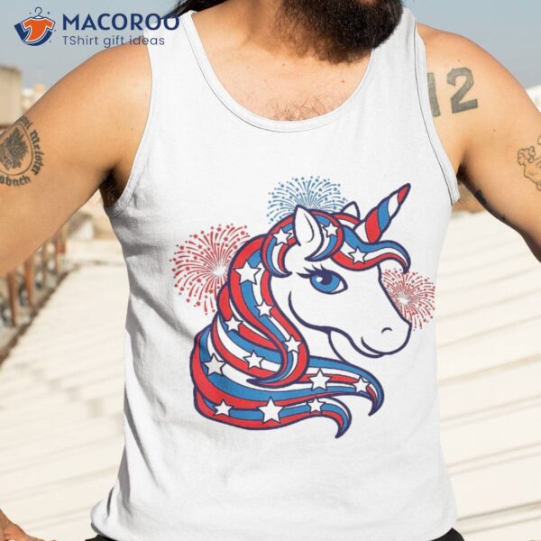 Patriotic Unicorn 4th Of July Shirt For Girls American Flag