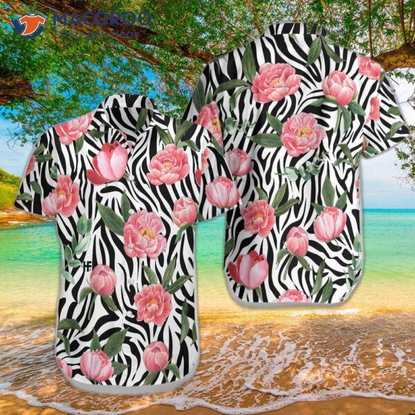 Peony Zebra Watercolor Painting Art Hawaiian Shirt