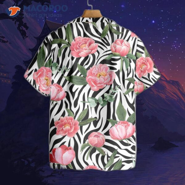 Peony Zebra Watercolor Painting Art Hawaiian Shirt