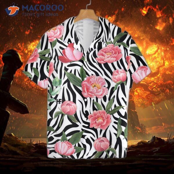 Peony Zebra Watercolor Painting Art Hawaiian Shirt