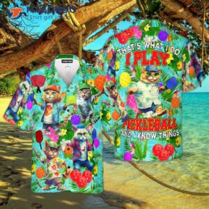 pickleball cats playing in tropical hawaiian shirts 0
