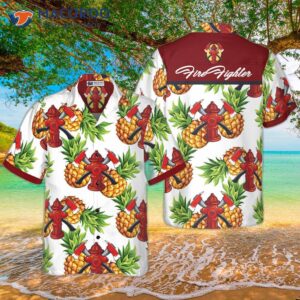 pineapple seamless pattern firefighter hawaiian shirt with crossed axes tropical for 0