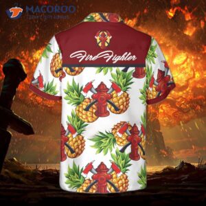 pineapple seamless pattern firefighter hawaiian shirt with crossed axes tropical for 1
