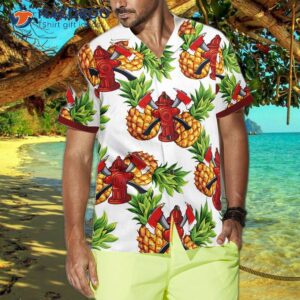 pineapple seamless pattern firefighter hawaiian shirt with crossed axes tropical for 2