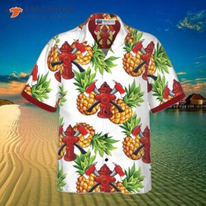 pineapple seamless pattern firefighter hawaiian shirt with crossed axes tropical for 3