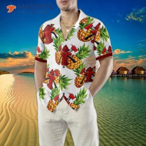 pineapple seamless pattern firefighter hawaiian shirt with crossed axes tropical for 4
