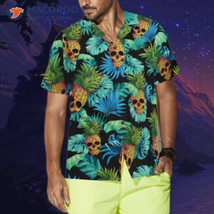 pineapple skull and the tropical leaves hawaiian shirt 0