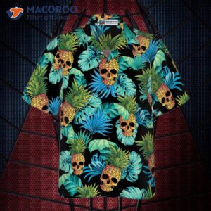 pineapple skull and the tropical leaves hawaiian shirt 3
