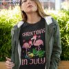 Pink Flamingo In Santa Hat Christmas July Shirt